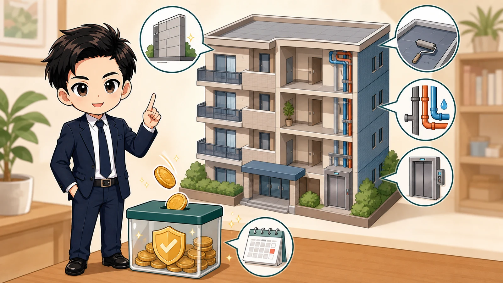 マンションの将来修繕に備える積立金を説明するざわ先生