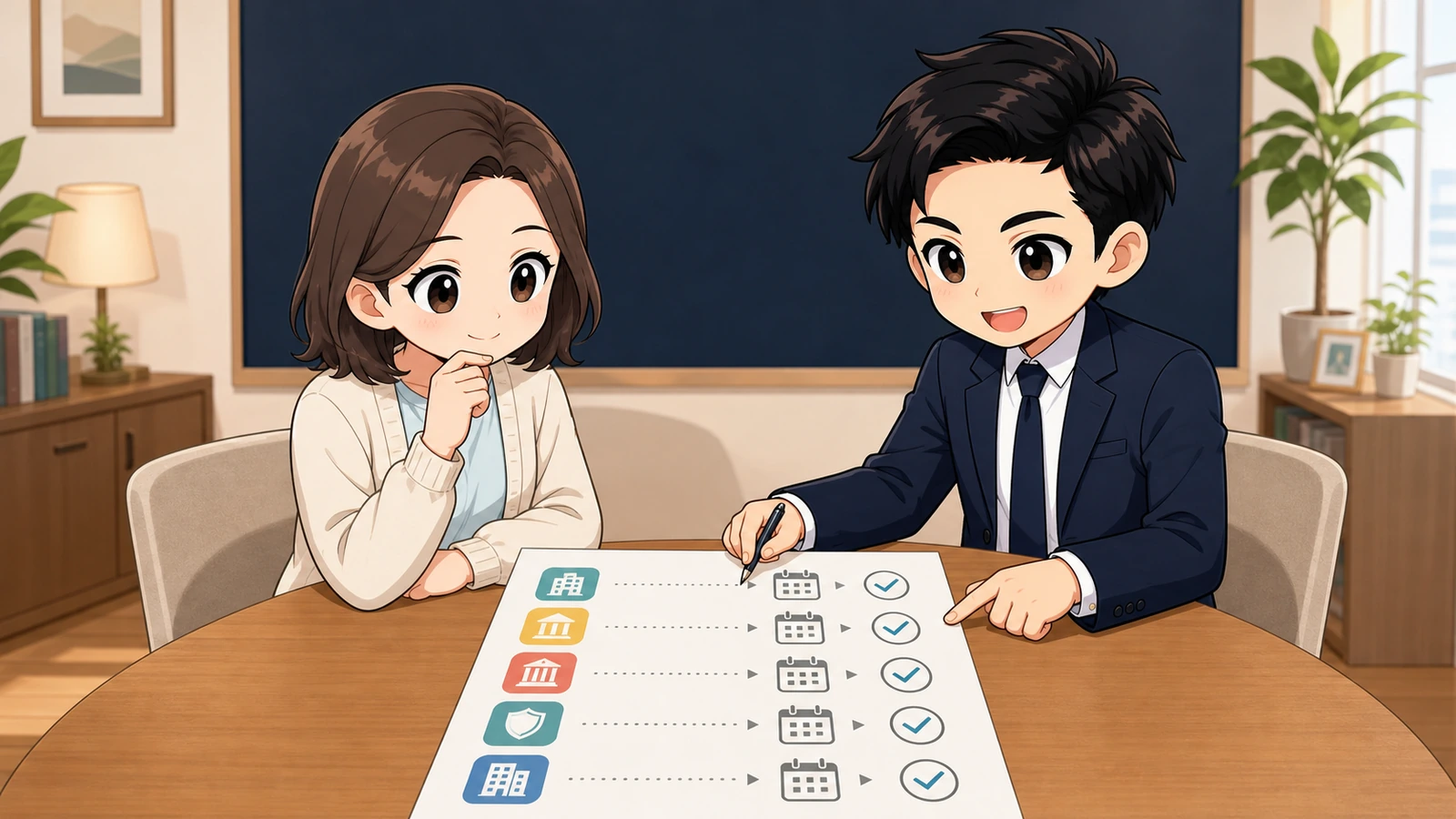 ざわ先生が中古マンション購入の諸費用見積もりを支払先ごとに確認するイラスト