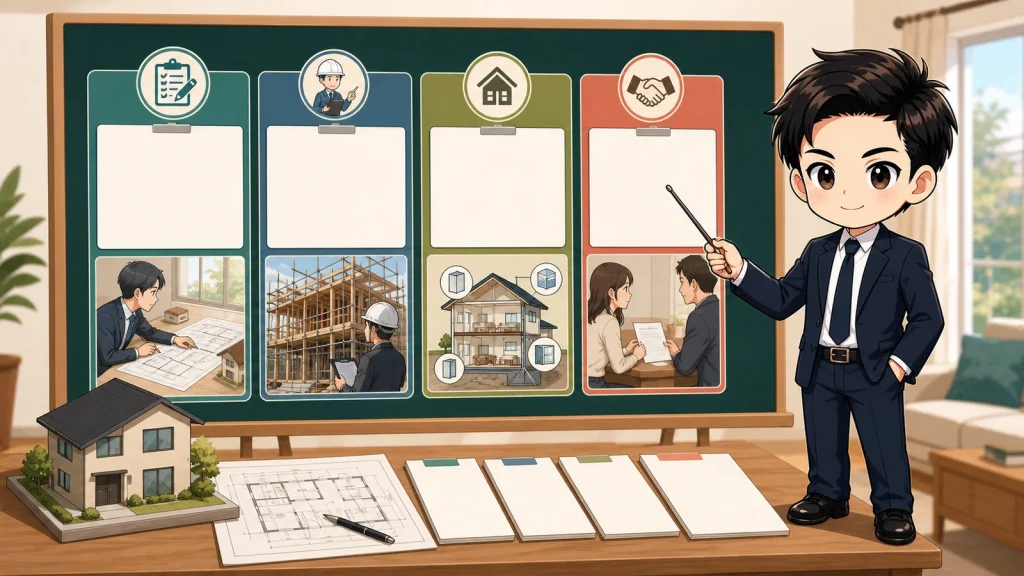 ざわ先生が新築住宅の性能評価書と等級の見方を説明するイラスト