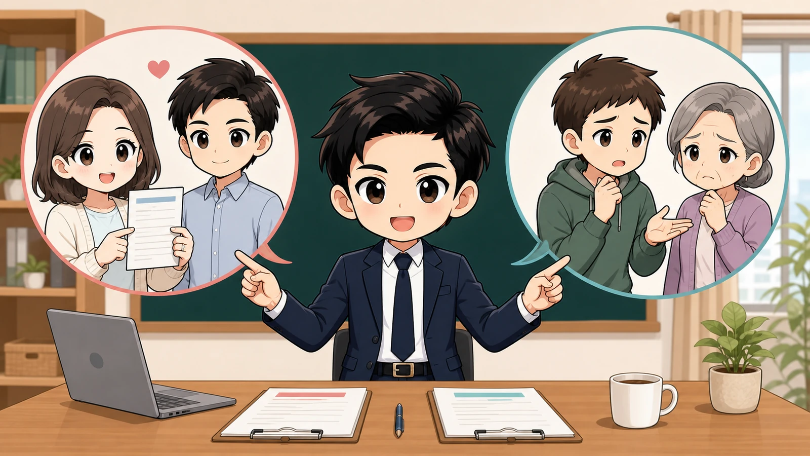 ざわ先生が賃貸契約の氏名変更と別人への契約者変更を分けるイラスト