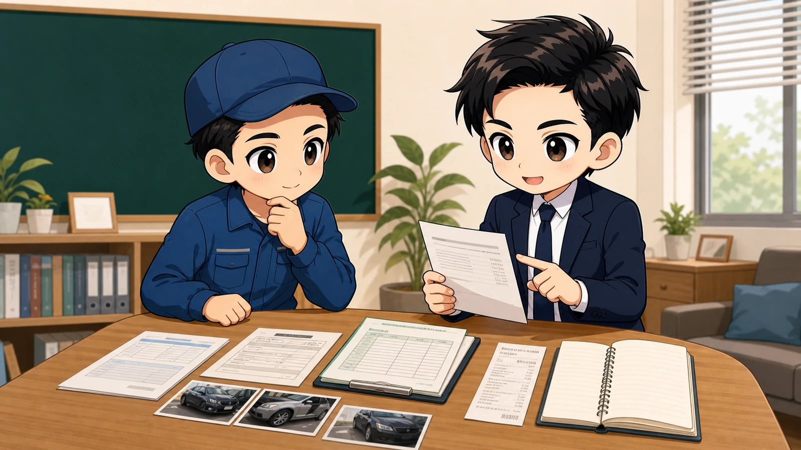 ざわ先生が水漏れの修理手配・原因・費用・保険を確認するイラスト