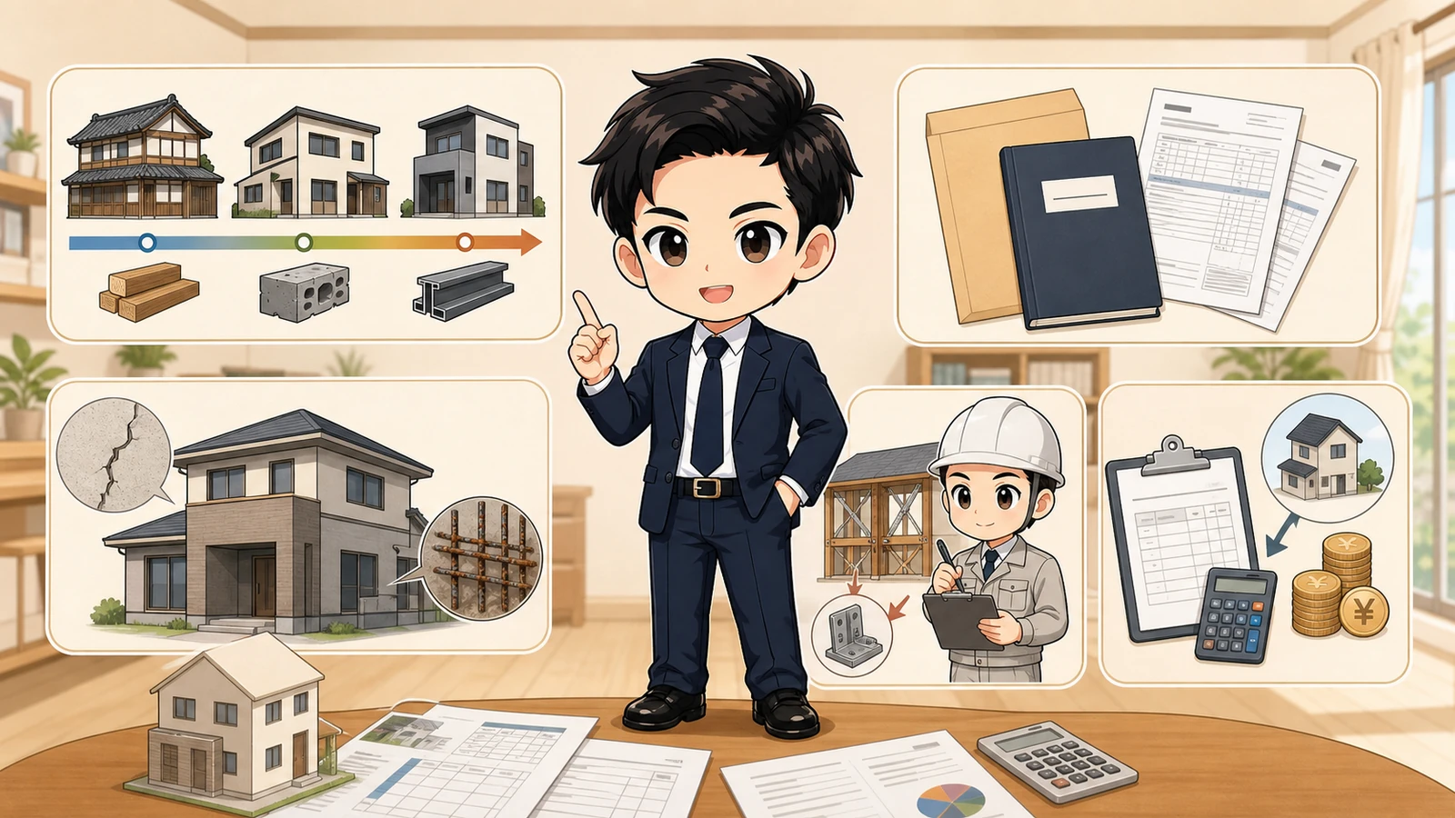 ざわ先生が中古戸建ての耐震性を築年・書類・診断で確認するイラスト