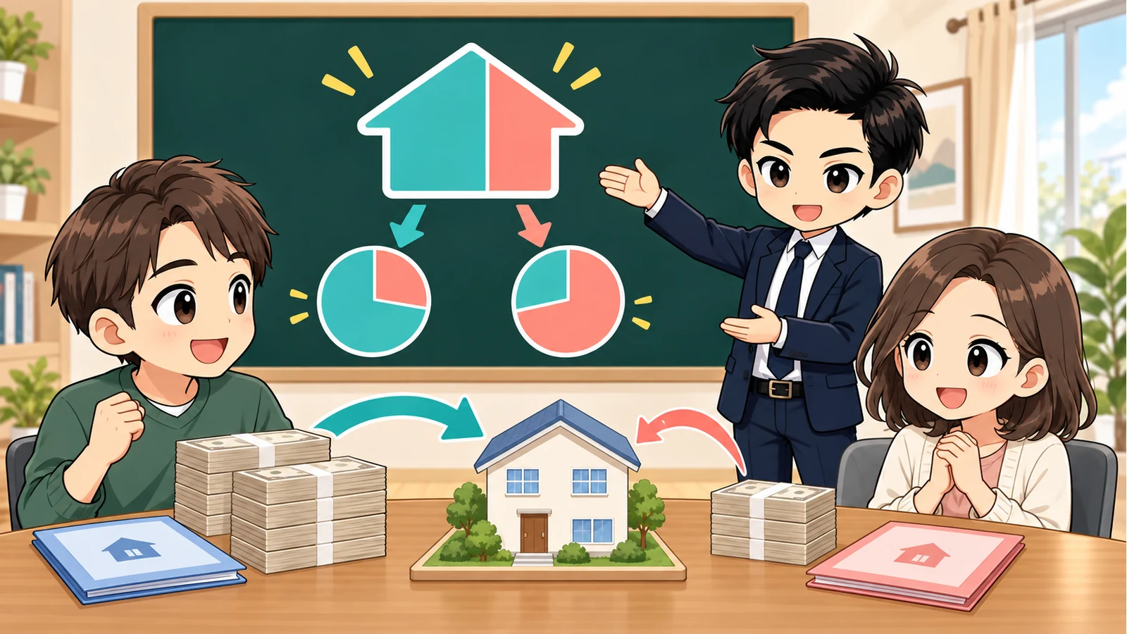 ざわ先生が夫婦の頭金・借入金・諸費用と登記持分を照合する図解