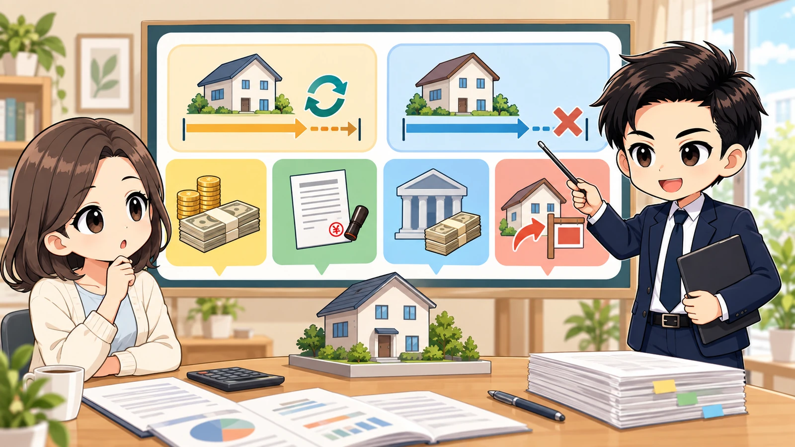 ざわ先生が地代・承諾料・住宅ローン・将来売却の条件を購入総額と一緒に整理する図解