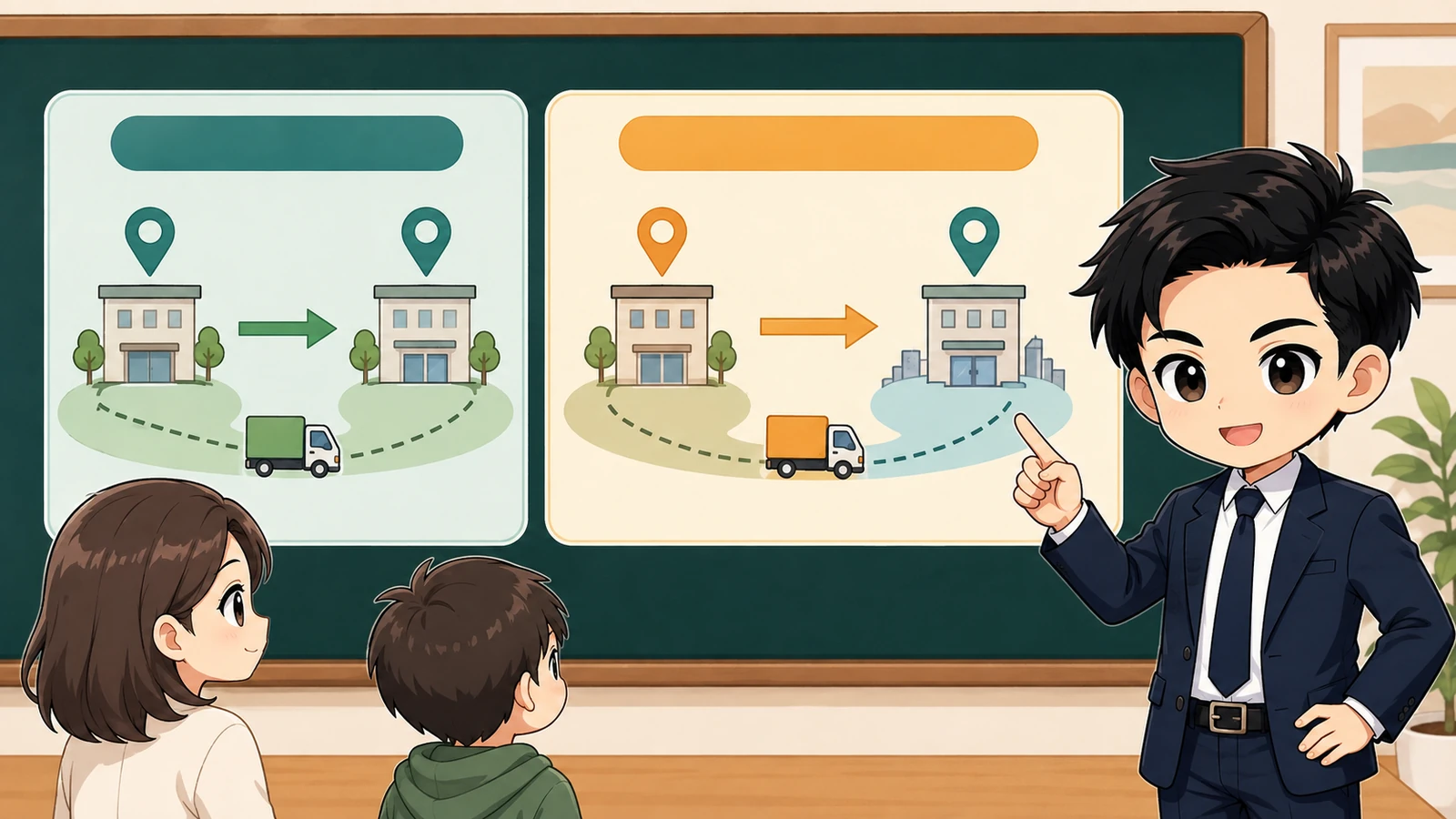 ざわ先生が同一市区町村内の転居と市区町村をまたぐ転入の児童手当手続きを比較する図解