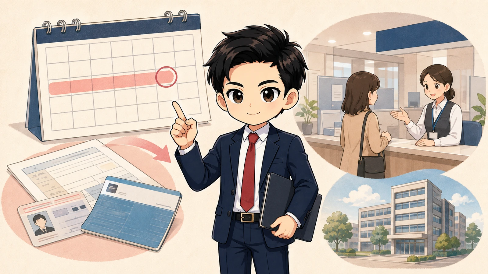 ざわ先生が転出予定日から15日以内の予定表と児童手当の必要書類を確認する場面