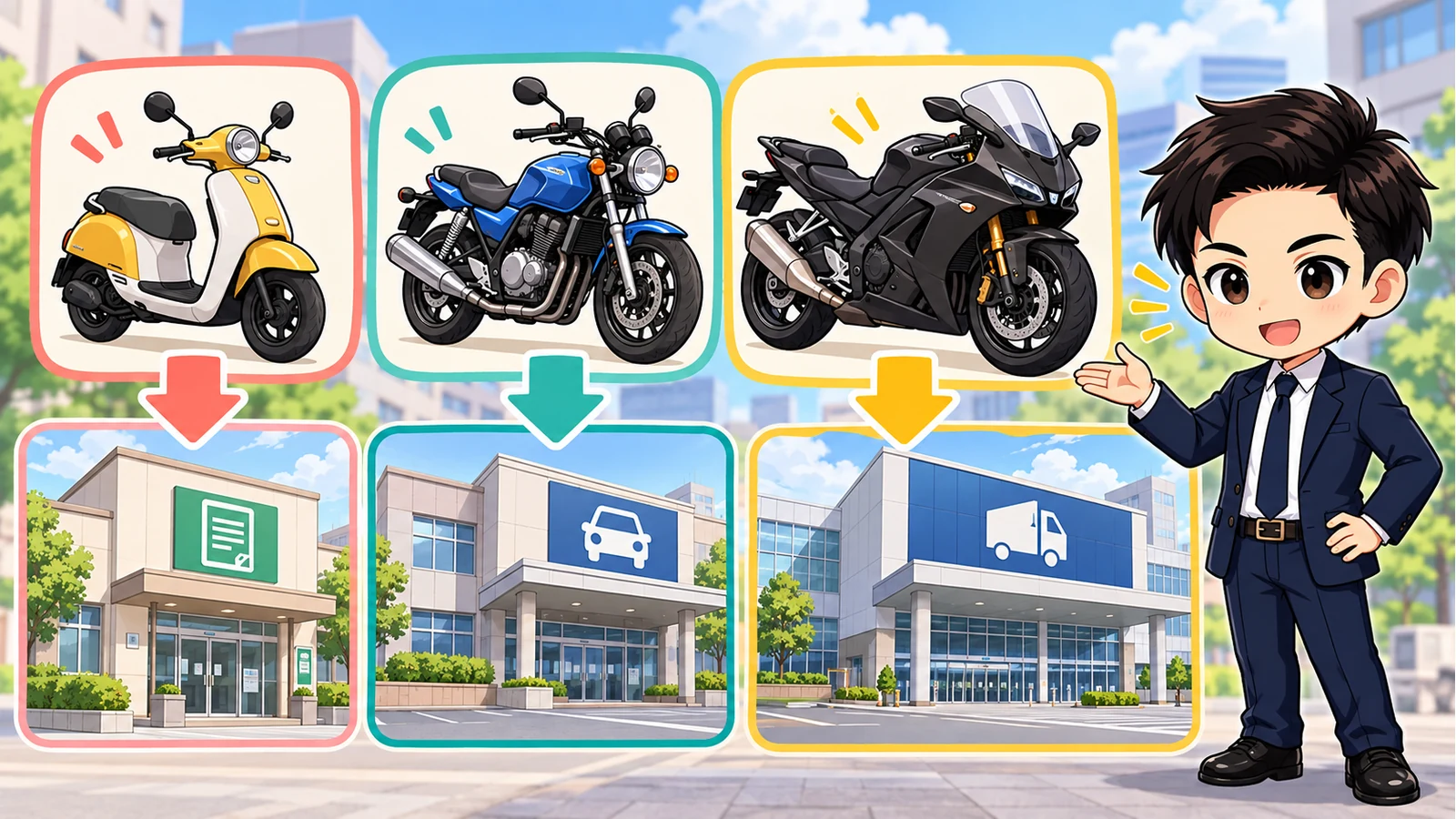 ざわ先生が125cc以下・126〜250cc・251cc以上のバイク住所変更窓口を分ける図解