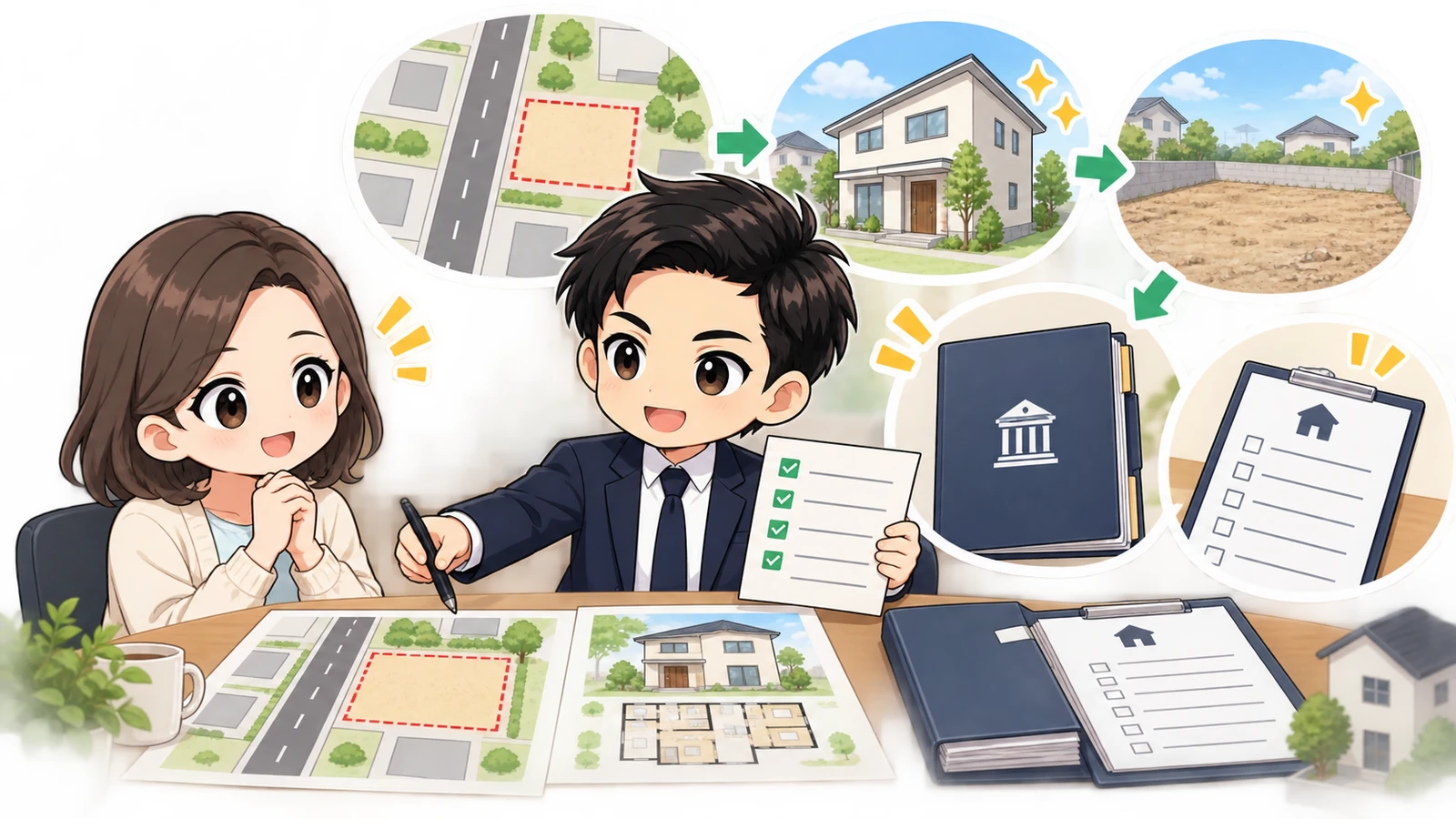 ざわ先生が接道と建築可否、建物滅失登記、売買契約の特約を整理する図解