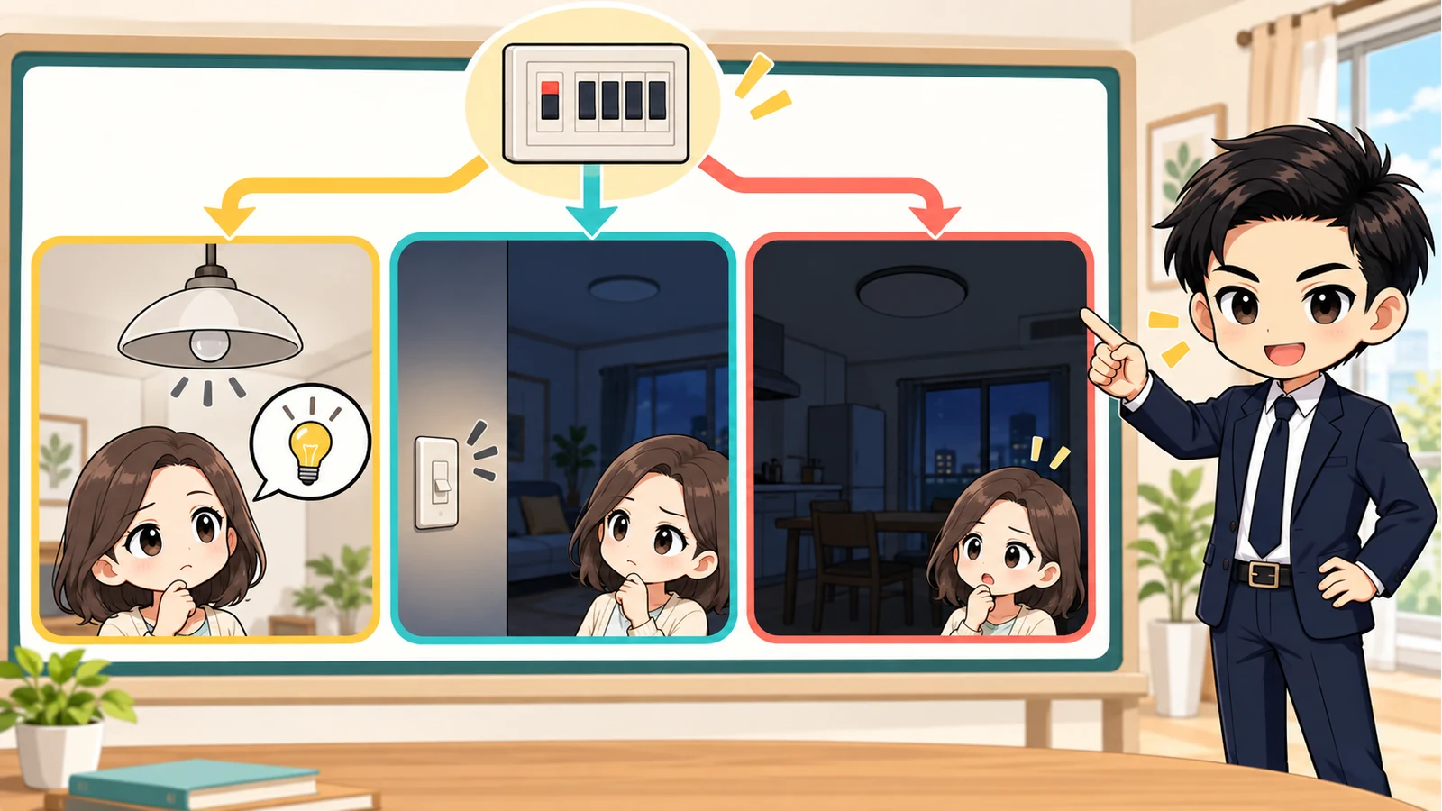 ざわ先生が一灯だけの不点灯と住戸全体の停電を安全に切り分ける図解