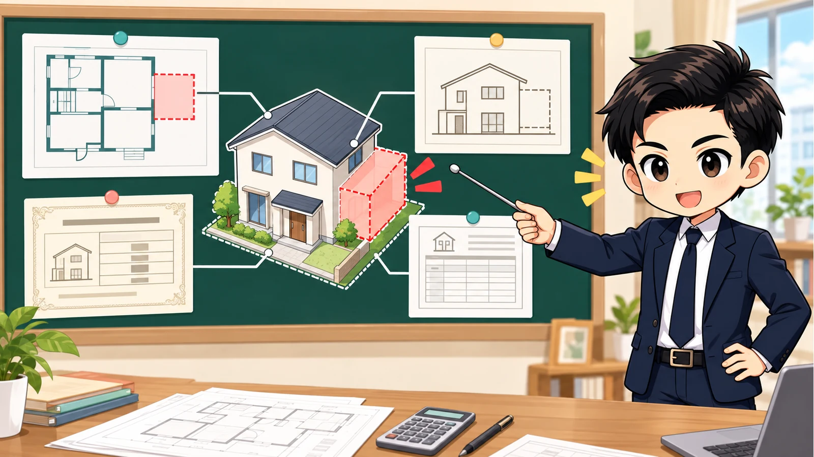 ざわ先生が中古住宅の現況図・登記事項証明書・固定資産税資料を照合して未登記範囲を特定する図解