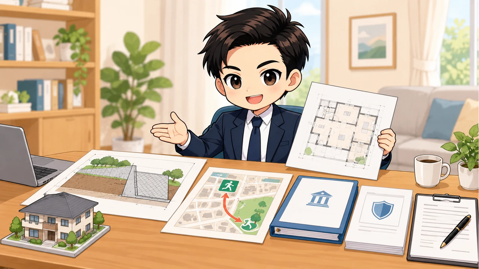 ざわ先生が建築計画・擁壁・避難経路・融資保険・契約条件を購入前に照合する図解